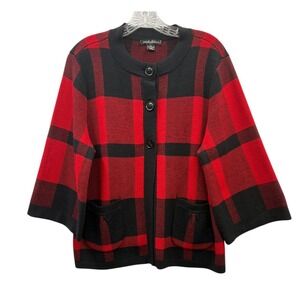 Designers Originals Womens Red Black Buffalo Plaid‎ Kimono Holiday Cardigan XL